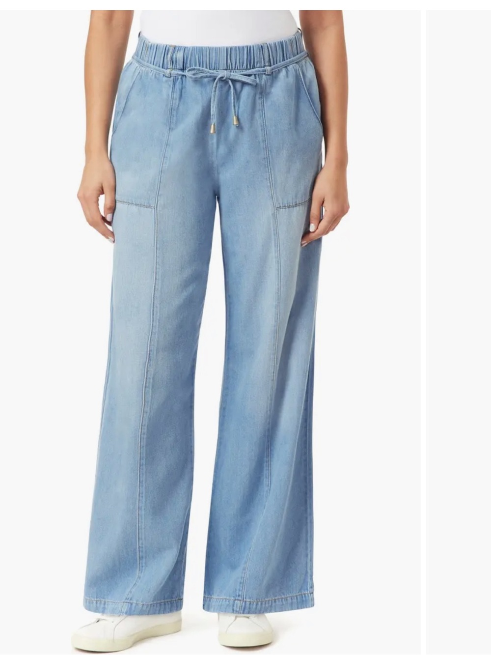 Kensie Drapey High Waist Tie Wide Leg Jeans, Large - Picture 3 of 8